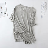 Fashion Tops Tees 2023 Summer T-shirt Women Half-Sleeve Solid Loose Shirt V-neck Oversize Basic Top Shirts for Women Casual