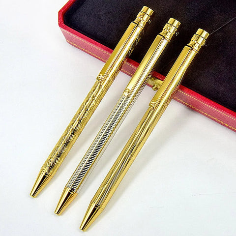 PPS Santos de CT Luxury All Metal Engraved Pattern Barrel Ballpoint Pen Thin Style Santos Golden / Silver Trim Writing Smooth