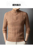 High-quality Semi-high-neck Men's Business Casual Sweater 2024 New Warm, Stretchy Striped Men's Pullover M-4XL