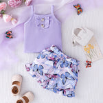1-6 Years old Sleeveless Purple Vest Butterfly printing Short Pants Outfit Toddler Infant Fashion Clothing Suit For Kids Girl