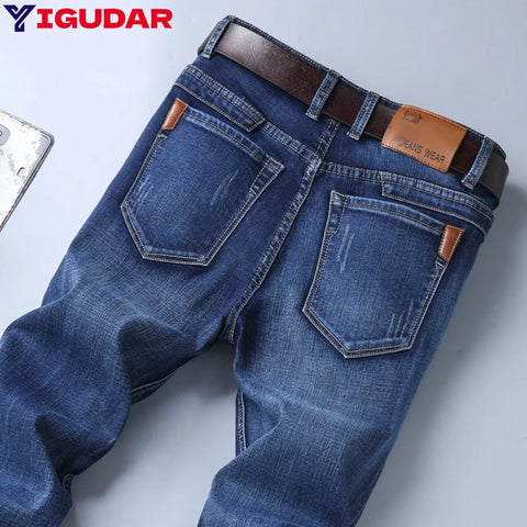 2024 Brand Men's Straight Elastic Cotton Jeans Men Fashion Business Classic Style Jean Denim Pants Trousers Men Clothing Y2K