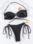 Solid Color Bikinis Push Up Swimwear Women Halter Bikini Set Shiny Swimsuit Push Up Bathing Suits Bandage Beachwear Thong