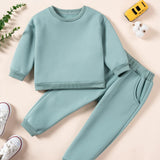 2pcs Kids Clothes Sets Solid Thicken Fleece Warm Sweatshirt + Sports Pants Suits Winter Toddler Tracksuit Girl Boy Clothes