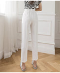 Casual Women Suit Pants 2023 Summer Fashion High Waist Black Harem Pants Female Korean Style Pocket Thin Nine Point Trousers