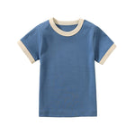 100% Cotton Small Children Summer Short Sleeve T shirt Boys Girls Color Matching Soft Comfy Tops Tees Kids T-shirts Casual