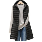 New female autumn and winter medium long hooded light down padded jacket waistcoat cotton vest