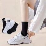 4 Pairs Versatile Women's Socks Simplicity Parallel Bar Pattern Fashion Breathable Autumn High Quality Women's Mid Length Socks