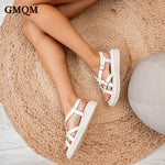 GMQM Fashion Women&#39;s Summer Sandals New 2023 Genuine Leather Slippers Shoes High-Quality Flats Classic Outdoor Walking Shoes