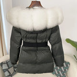 OFTBUY 2024 Winter Jacket Women Real Natural Fox Fur Collar Hooded Thick Warm 90% White Duck Down Coat Female Streetwear Casual