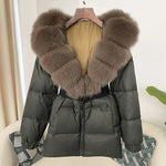 OFTBUY 2024 Winter Jacket Women Real Natural Fox Fur Collar Hooded Thick Warm 90% White Duck Down Coat Female Streetwear Casual