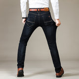 Business Men&#39;s Jeans Casual Straight Stretch Fashion Classic Blue Black Work Denim Trousers Male Brand Clothing