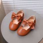 Girl's Princess Shoes Brown White Bowknot Lovely Shallow Children Flat Shoes Sweet Four Seasons 21-30 Light Kids Mary Janes