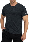 TACVASEN Quick Dry Summer T-shirts W/ Reflective Stripe Men Running Fitness Tops Gym Training Shirt Breathable Casual Sportswear