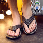 Men&#39;s Flip Flops Summer Pu Leather British Wind and Sandals Slippers Feet Non-slip Thick Bottom Flat Heel Beach Shoes Slippers