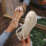 Summer Women&#39;s Sandals 2022 New Fashion Outdoor Flat Beach Sandals Sexy Pearl Bow-knot Shoes Female Clip Toe Flip Flops Slides