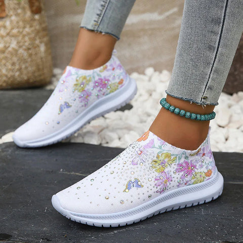 Women's Soft Printed Flats 2024 Breathable Knitting Platform Sneakers Women Chinese Style Flowers Casual Shoes Plus Size 43