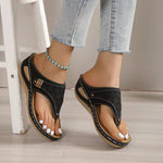 Summer Women&#39;s Wedge Sandals 2023 Clip Toe Orthopedic Arch Support Sandals Woman Pu Leather Non-Slip Soft Platform Flip Flops