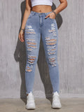 Women Ripped Jeans Cotton Skinny Stretch Lady High Waist Hole Denim Pants Fashion Solid Color Sexy Pencil Trousers