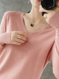 YSZWDBLX Womens Sweaters Spring Autumn V-neck Knitted Pullovers Loose Bottoming Shirt Cashmere Fashion Jumper Solid Pink Sweater