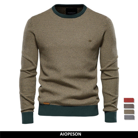 AIOPESON Cotton Spliced Pullovers Sweater Men Casual Warm O-neck Quality Mens Knitted Sweater Winter Fashion Sweaters for Men