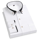 5XL Autumn/Winter Social Long Sleeve Shirt with Diamond Buckle Contrast Collar Men's Business Casual Four Seasons Pockets