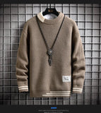 Autumn Winter Men Sweater Warm Top New Fashion Stitching Color Matching Pullover Round Neck Sweater Thickened Knitted Sweater