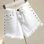 Black Denim Shorts Women's Streetwear 2023 Summer New Korean Slim Chain Trend Hot Pants White Casual Short Jeans