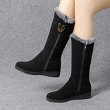 2024 Winter Warm Chelsea High Fur Boots Women  Shoes for Women Chunky Mid-calf Plush Snow Flat Boots ZIP Fashion Botas Mujer