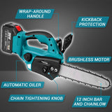 KAKYOIN 12 Inch Brushless Electric Chainsaw Cordless Lubricating Oil Chainsaw Lithium battery Wood Cutter Woodwork Garden Tools