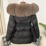 OFTBUY 2024 Winter Jacket Women Real Natural Fox Fur Collar Hooded Thick Warm 90% White Duck Down Coat Female Streetwear Casual