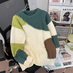 2024 Autumn/winter New Men's Sweater Japanese Style Color Blocking Hong Kong Street Round Neck Pullover Casual Knitted Top