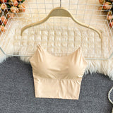 Ladies Camisole Slim Fit Sexy Stretch Push Up Bra with Chest Pads Knitted Crop Top Short Tube Top V-Neck Tops Bralette Hot Sale