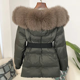 OFTBUY 2024 Winter Jacket Women Real Natural Fox Fur Collar Hooded Thick Warm 90% White Duck Down Coat Female Streetwear Casual