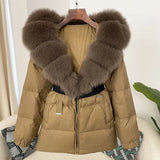 OFTBUY 2024 Winter Jacket Women Real Natural Fox Fur Collar Hooded Thick Warm 90% White Duck Down Coat Female Streetwear Casual