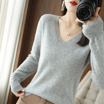 YSZWDBLX Sweaters Women Casual V-neck Solid Jumpers Pullovers Spring Autumn Womens Sweater Winter Warm Knitwear Bottoming Shirt