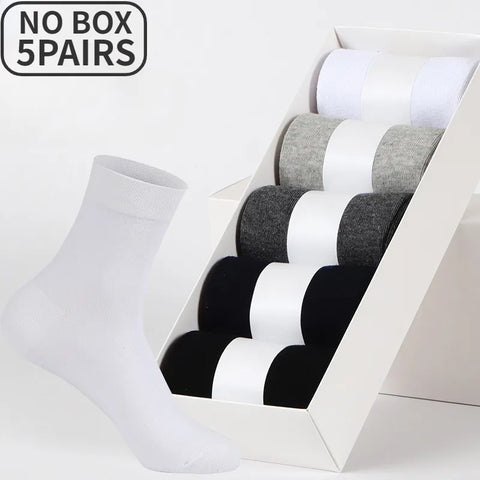 5 Pairs/Lot Middle Tube Men Socks Solid Color Black White Gray Breathable Casual Cotton Male Business Crew Socks Soft Calcetines