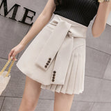 Elegant Asymmetrical Skirt Women Spring Summer High Waist Mini Skirts Sexy Woman Korean Solid Color Black White Pleated skirt