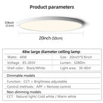 50CM Large Ceiling lamp Smart APP/ Remote Control Dimmable for Bedroom 48W Ceiling Lights AC 110/220V led lights for Living room