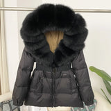 OFTBUY 2024 Winter Jacket Women Real Natural Fox Fur Collar Hooded Thick Warm 90% White Duck Down Coat Female Streetwear Casual