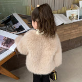 Fashion Girls Fur Long Sleeves Winter Warm Faux Fur Coat Solid Color Bow Baby Girl Thick Jackets Children’s Top CH196