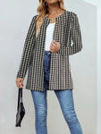 Women Fashion Houndstooth Printed Outerwear Casual Full Long Sleeve Jacket Coats Ladies Chic Outerwear Tops