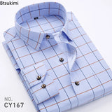 New 2024 Men's Plaid Shirts Long Sleeve Spring Autumn Thin Male Casual Shirt Man Printed Dress Shirt Stripe Business Shirts Male