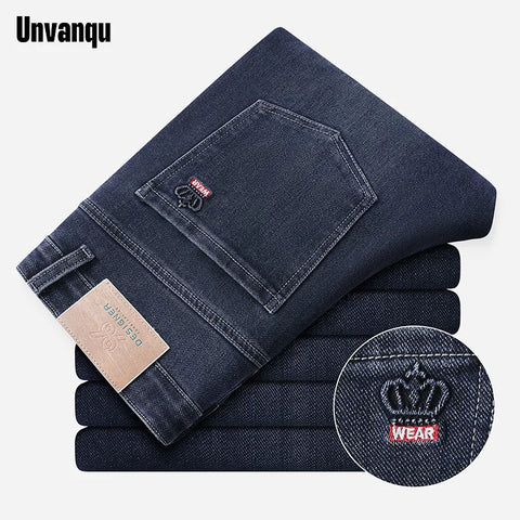 Unvanqu 2024 Spring New Men's Cotton Stretch Slim Jeans Straight Version Business Fashion Denim Pants Vintage Brand Trousers