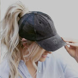 Vintage Ponytail Baseball Cap Women Adjustable Snapback Hat Mesh Distressed Summer Cap Woman Sunhat