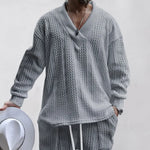 Autumn Men's V-neck Pullover Loose Long-sleeved Sweater Casual Jacquard Knitwear Fashion Soild T Shirts Jacquard Top Man Clothes