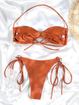 Solid Color Bikinis Push Up Swimwear Women Halter Bikini Set Shiny Swimsuit Push Up Bathing Suits Bandage Beachwear Thong