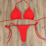 2 Pcs/Set Bikini Set Sexy Bikinis 2024 Bathing Suit Solid Color Halter Neck Strap Thong Women Swimsuit Set for Beach Swimwear