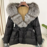 OFTBUY 2024 Winter Jacket Women Real Natural Fox Fur Collar Hooded Thick Warm 90% White Duck Down Coat Female Streetwear Casual