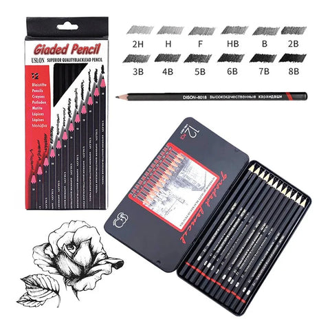 12Pcs Professional Sketch Pencil Set 6H-14B 12 PCS Graphite Pencils Painting Supplies Art School Writing Supplies Stationery