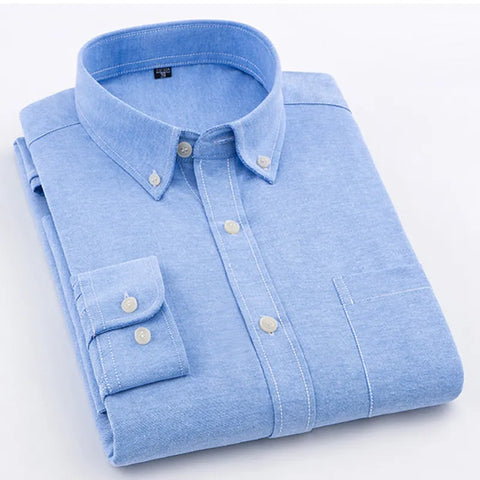 2023 Spring and Autumn Men's Shirt Oxford Cotton Fabric Shirt Long Sleeve Solid Color Polo Neck Shirt Business Casual Fit Top